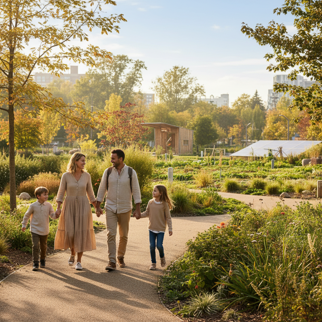 family walking park