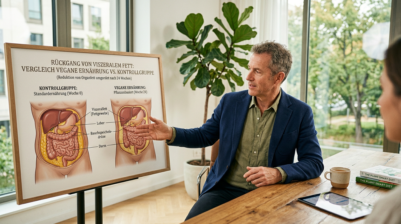 chart depicting reduction in visceral fat around organs medical illustration style