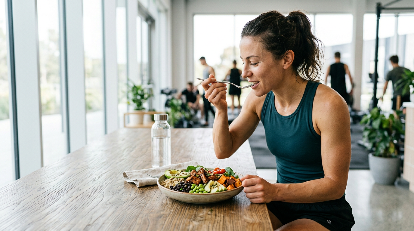 athlete eating healthy plant based meal