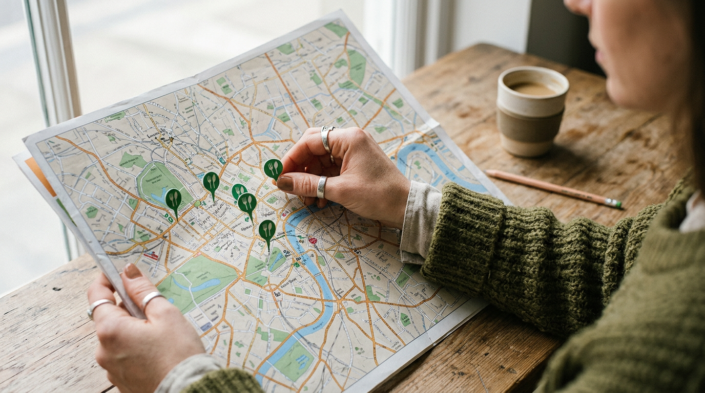 map with vegan restaurant pins