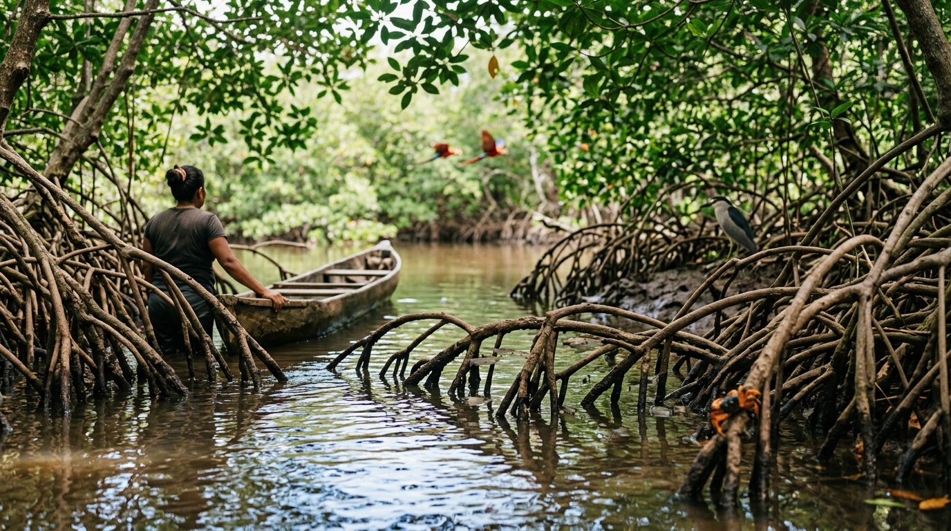 tropical mangrove forest ecosystem healthy and biodiverse in latin america