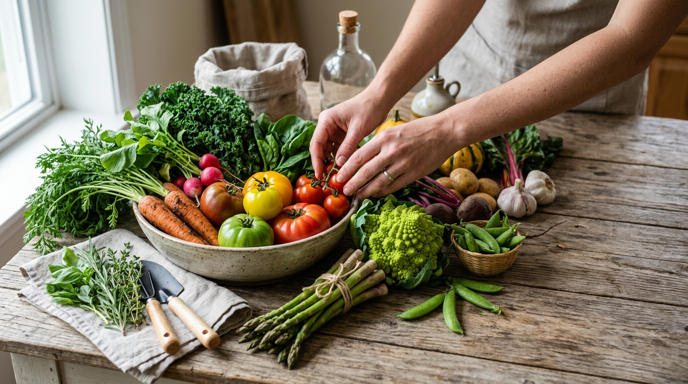 healthy vegetables on wooden table
