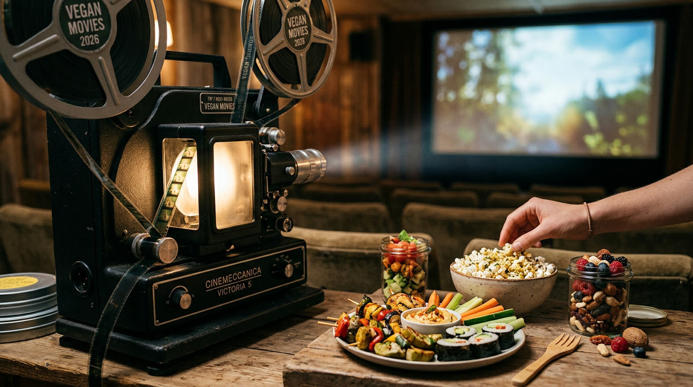 cinema projector with plant based food