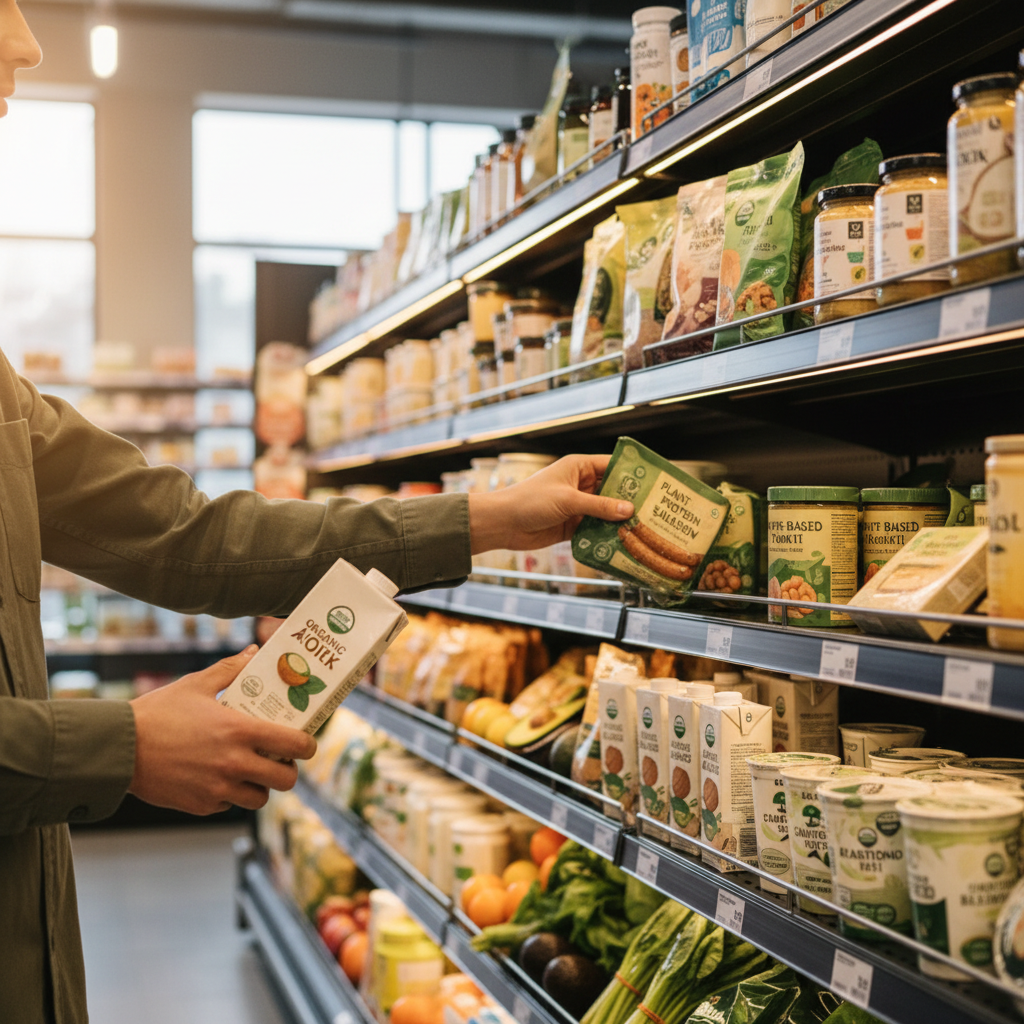 person choosing vegan products