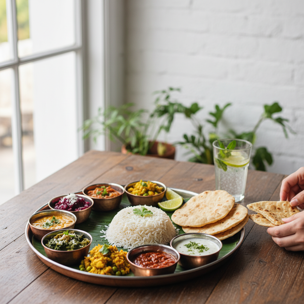 colorful vegan indian thali