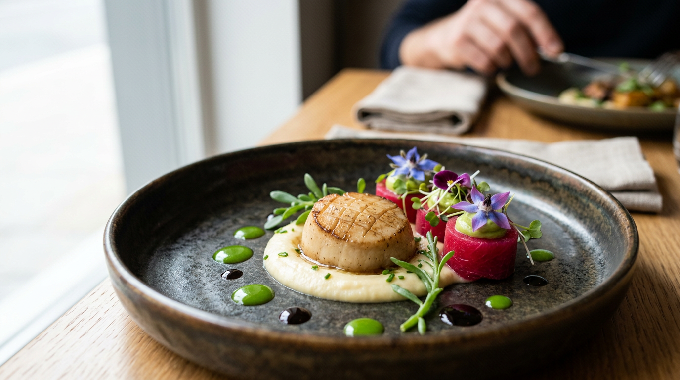 award-winning vegan restaurant plate with innovative texture and colour composition