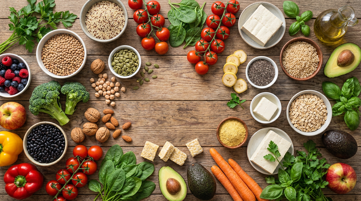 plant based food ingredients flat lay