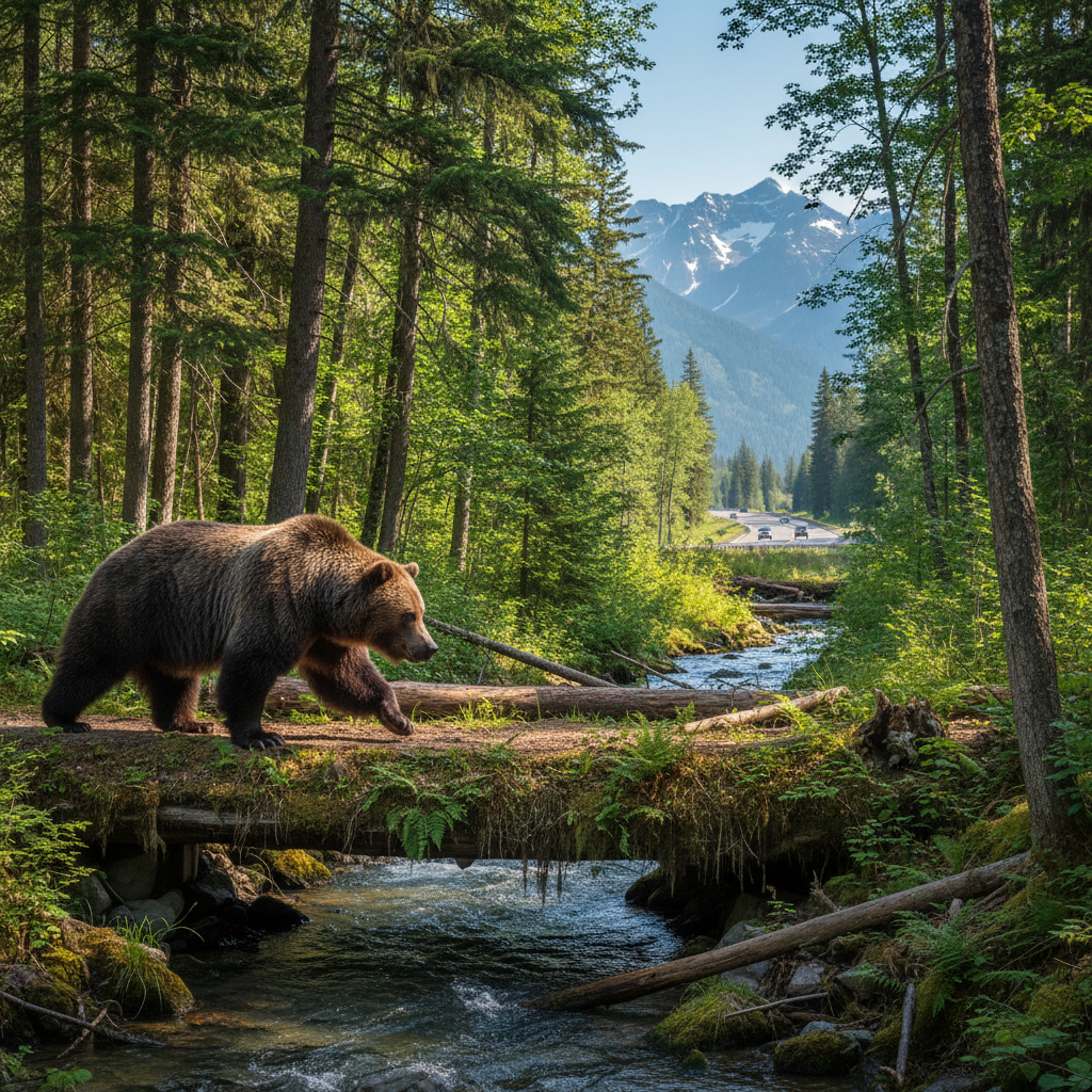 bear crossing forest