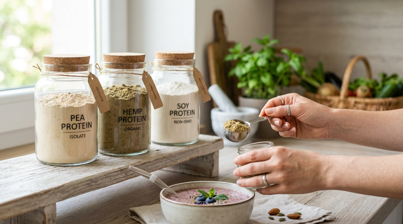 plant based protein supplement jars