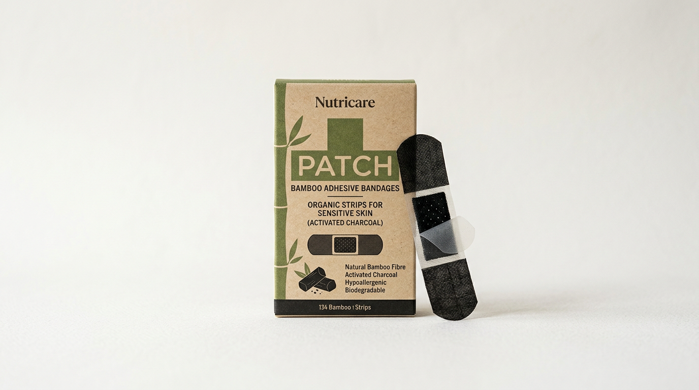 PATCH Bamboo Adhesive Bandages — Organic Strips for Sensitive Skin (Activated Charcoal)