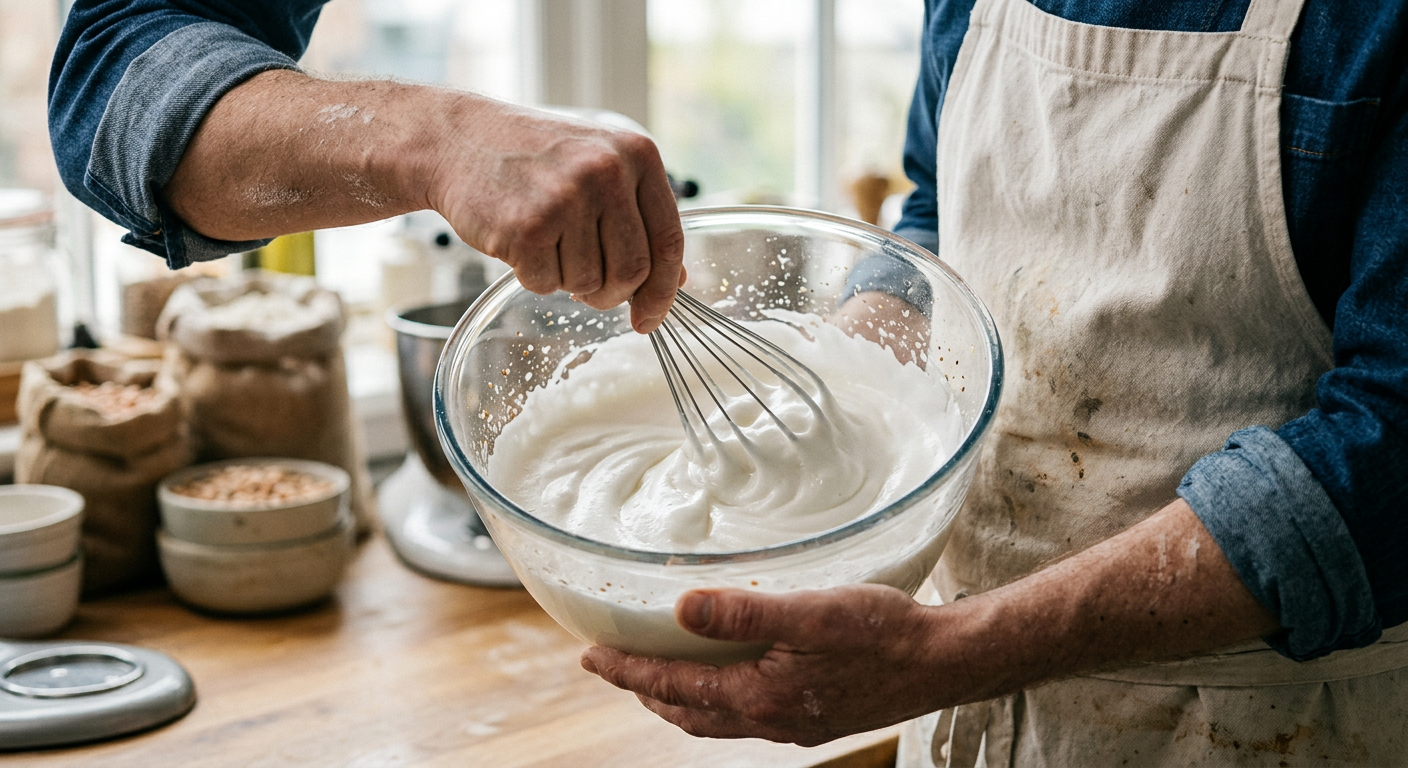 aquafaba whip in glass bowl