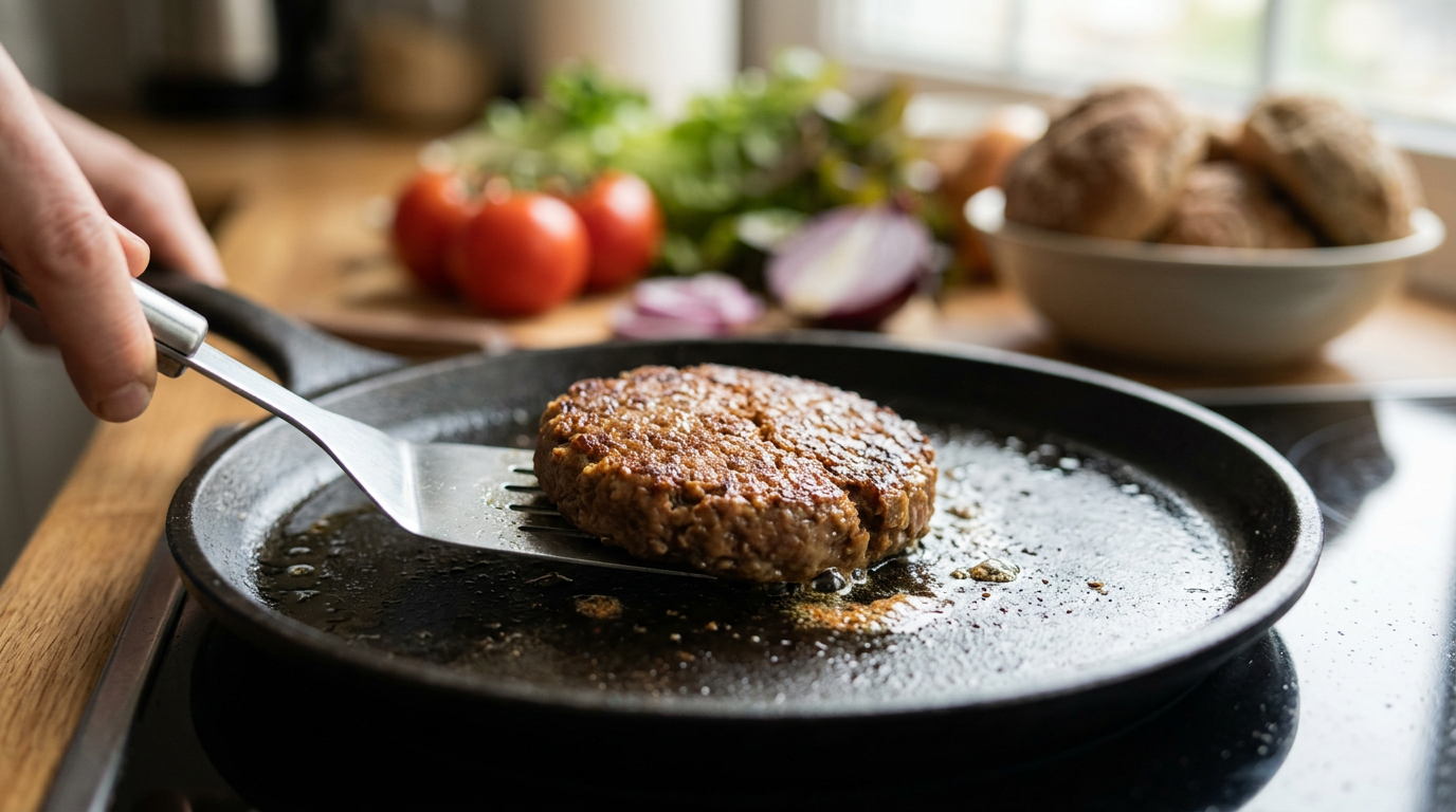 cooking vegan burger close up