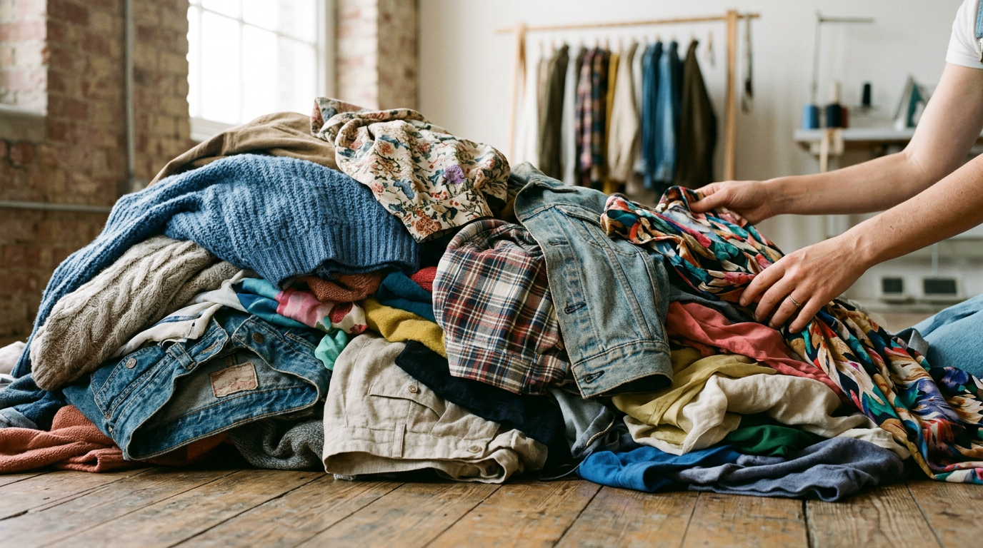 second hand clothing pile